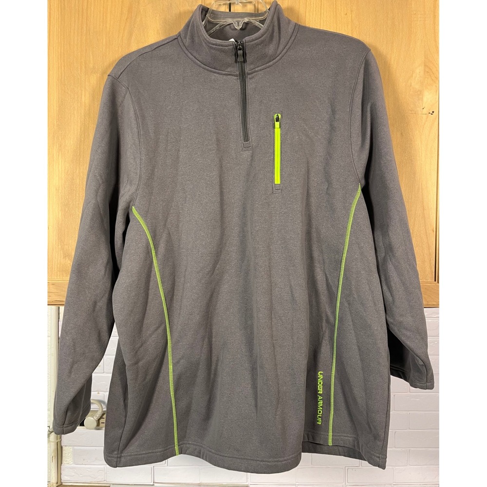 Under Armour Quarter Zip Pullover Mens 2XL Gray Neon Green Fleece Activewear